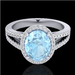 3 ctw Aquamarine & Micro VS/SI Diamond Halo Ring 18k White Gold