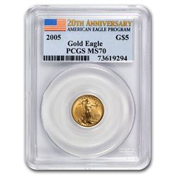 2005 1/10 oz Gold American Eagle MS-70 PCGS (20th Anniv)