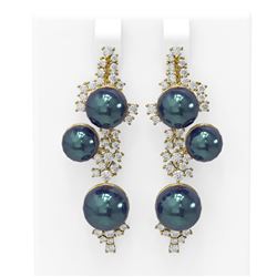 2.43 ctw Diamond & Pearl Earrings 18K Yellow Gold