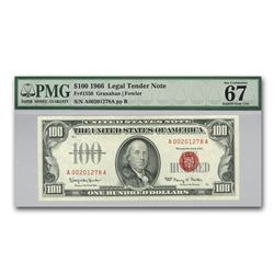 1966 $100 U.S. Note Red Seal Superb Gem Unc-67 PMG