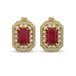 13.75 ctw Certified Ruby & Diamond Victorian Earrings 14K Yellow Gold