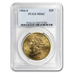 1904-S $20 Liberty Gold Double Eagle MS-63 PCGS