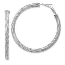 14k White Gold Twisted Omega Back Hoop Earrings - 40 mm