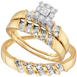 Sterling Silver Diamond Yellow-tone His & Hers Matching Trio Wedding Engagement Ring Set 1/7 Cttw