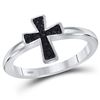 Image 1 : Sterling Silver Round Black Color Enhanced Diamond Flared Cross Ring 1/10 Cttw