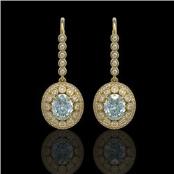 7.65 ctw Aquamarine & Diamond Victorian Earrings 14K Yellow Gold