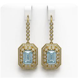 11.32 ctw Aquamarine & Diamond Victorian Earrings 14K Yellow Gold