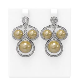 2.61 ctw Diamond & Pearl Earrings 18K White Gold