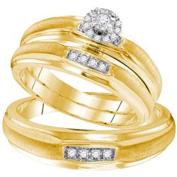 Yellow-tone Sterling Silver His & Hers Round Diamond Solitaire Matching Bridal Wedding Ring Band Set
