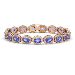 21.35 ctw Tanzanite & Diamond Micro Pave Halo Bracelet 10k Rose Gold