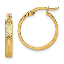 14k Yellow Gold Diamond Textured Hoop Earrings