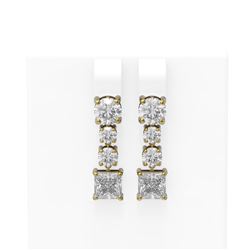 4.5 ctw Princess Diamond Earrings 18K Yellow Gold