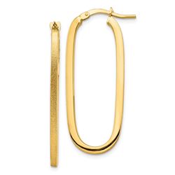 14k Yellow Gold Polished & Brushed Oval Hoop Earrings - 2 mm