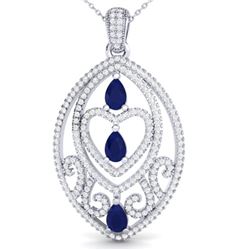 3.50 ctw Sapphire & Micro VS/SI Diamond Heart Necklace 18k White Gold