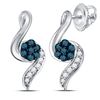Image 1 : Sterling Silver Round Blue Color Enhanced Diamond Cluster Stud Earrings 1/5 Cttw