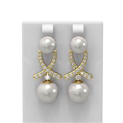 1.3 ctw Pearl & Diamond Earrings 18K Yellow Gold