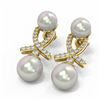 Image 3 : 1.3 ctw Pearl & Diamond Earrings 18K Yellow Gold