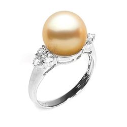 Golden South Sea Pearl and Diamond Anniversary Ring