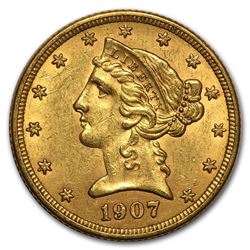 1907-D $5 Liberty Gold Half Eagle AU