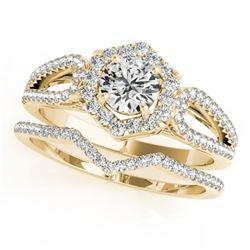 1.60 ctw Certified VS/SI Diamond 2pc Wedding Set Halo 14k Yellow Gold