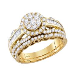 14kt Yellow Gold Round Diamond Bridal Wedding Engagement Ring Band Set 1-1/2 Cttw
