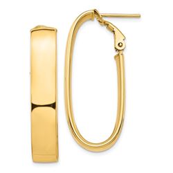 14k Yellow Gold Oval Omega Back Hoop Earrings - 7x15 mm