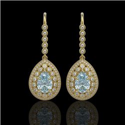 7.56 ctw Aquamarine & Diamond Victorian Earrings 14K Yellow Gold