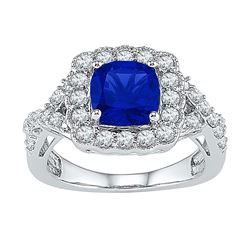 Sterling Silver Princess Lab-Created Blue Sapphire Solitaire Ring 3-3/4 Cttw
