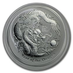 2012 2 oz Silver Lunar Year of the Dragon SII (Light Abrasions)