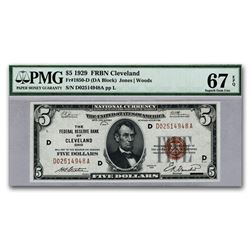 1929 (D-Cleveland) $5.00 Brown Seal FRBN CU-67 EPQ PMG