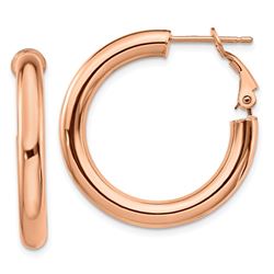 14k Rose Gold Polished Round Hoop Earrings - 4x20 mm