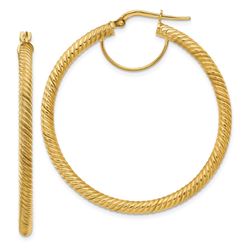 14k Yellow Gold Twisted Round Hoop Earrings - 35 mm