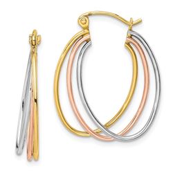 10k Tri-color Polished Triple Hoop Earrings - 43 mm