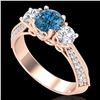 Image 1 : 1.81 ctw Intense Blue Diamond Art Deco 3 Stone Ring 18k Rose Gold