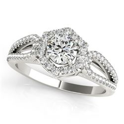 0.9 ctw Certified VS/SI Diamond Solitaire Halo Ring 14k White Gold