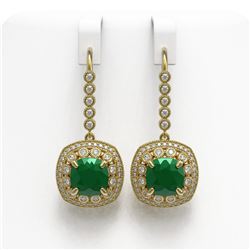 12.9 ctw Certified Emerald & Diamond Victorian Earrings 14K Yellow Gold