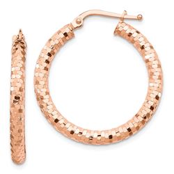 14k Rose Gold 3x20 mm Diamond-cut Hoop Earrings - 29 mm