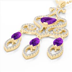 5.50 ctw Amethyst & Micro Pave Diamond Heart Necklace 14k Yellow Gold