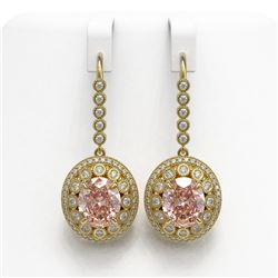 13.82 ctw Morganite & Diamond Victorian Earrings 14K Yellow Gold