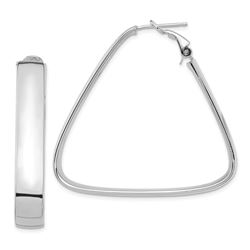 14k White Gold Omega Back Triangle Hoop Earrings - 7x 44 mm