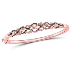 10kt Rose Gold Round Brown Diamond Braided Bangle Bracelet 3/4 Cttw