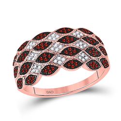 10kt Rose Gold Round Red Color Enhanced Diamond Band Ring 1/3 Cttw