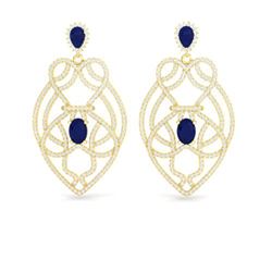 7 ctw Sapphire & Micro VS/SI Diamond Heart Earrings 14k Yellow Gold