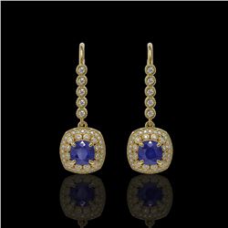 5.1 ctw Certified Sapphire & Diamond Victorian Earrings 14K Yellow Gold