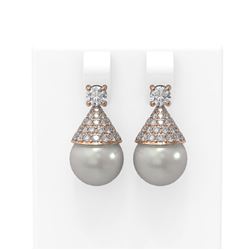 2.86 ctw Diamond & Pearl Earrings 18K Rose Gold