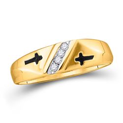 10kt Yellow Gold Mens Round Diamond Single Row Cross Wedding Band 1/20 Cttw