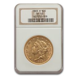 1863-S $20 Liberty Gold Double Eagle XF-45 NGC