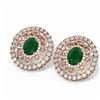 Image 3 : 12.9 ctw Emerald & Diamond Earrings 18K Rose Gold