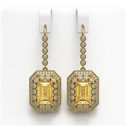 11.44 ctw Canary Citrine & Diamond Victorian Earrings 14K Yellow Gold