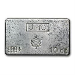 10 oz Silver Bar - Johnson Matthey Canada (Poured, Maple Leaf)